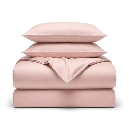 Folded 4-piece TENCEL™ Lyocell bedding set including duvet cover, fitted sheet and pillowcases Blush Petal