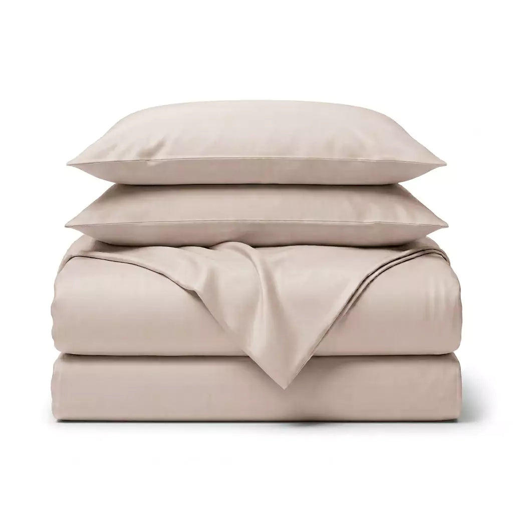 Folded 4-piece TENCEL™ Lyocell bedding set including duvet cover, fitted sheet and pillowcases Cashmere Taupe
