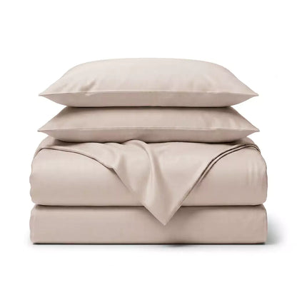 Folded 4-piece TENCEL™ Lyocell bedding set including duvet cover, fitted sheet and pillowcases Cashmere Taupe