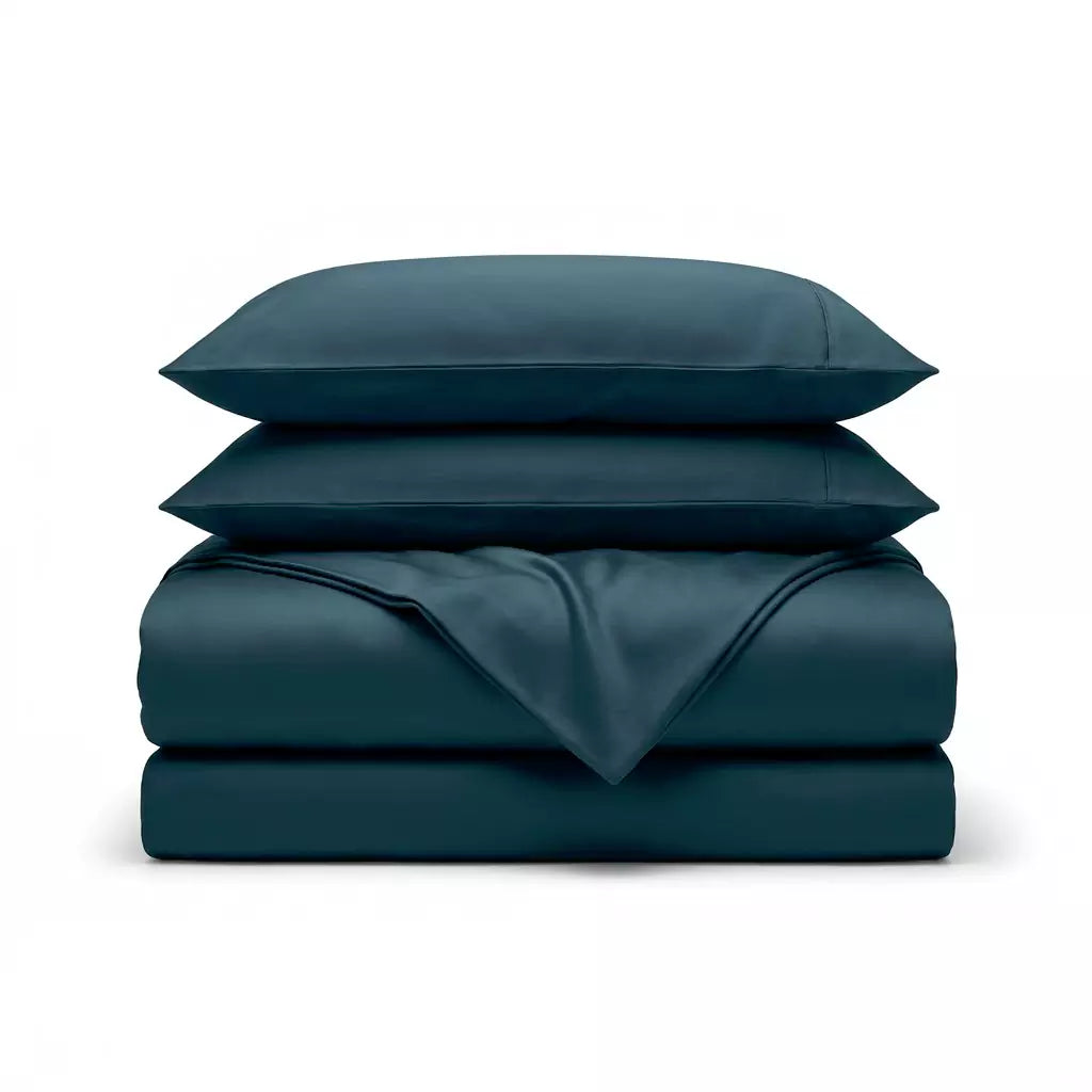Folded 4-piece TENCEL™ Lyocell bedding set including duvet cover, fitted sheet and pillowcases Deep Harbor
