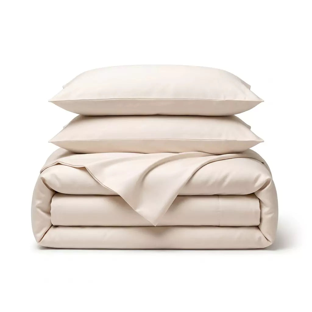 Folded 4-piece TENCEL™ Lyocell bedding set including duvet cover, fitted sheet and pillowcases Ivory Mist