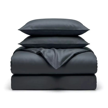 Folded 4-piece TENCEL™ Lyocell bedding set including duvet cover, fitted sheet and pillowcases Midnight Slate