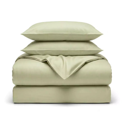 Folded 4-piece TENCEL™ Lyocell bedding set including duvet cover, fitted sheet and pillowcases Sage Breeze