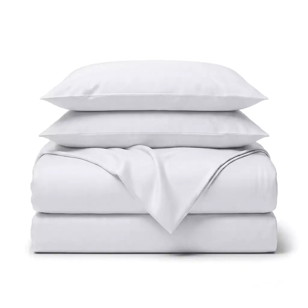Folded 4-piece TENCEL™ Lyocell bedding set including duvet cover, fitted sheet and pillowcases Snow Linen