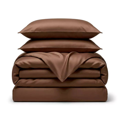 Folded 4-piece TENCEL™ Lyocell bedding set including duvet cover, fitted sheet and pillowcases Walnut Earth