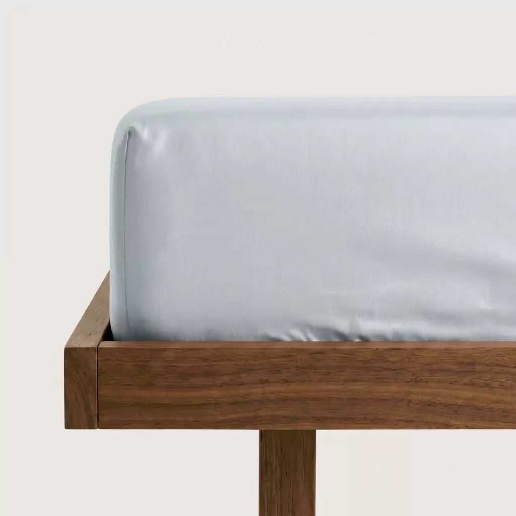 PURAFF Dog Hair Resistant TENCEL™ Lyocell Fitted Sheet in Misty Blue - Deep Pocket Corner Detail