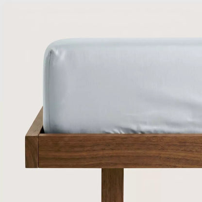 PURAFF Dog Hair Resistant TENCEL™ Lyocell Fitted Sheet in Misty Blue - Deep Pocket Corner Detail